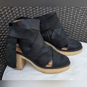 Free People Sandal Boot Blake Platform Heel Black Side Zipper Wrap  EU 39/8.5-9